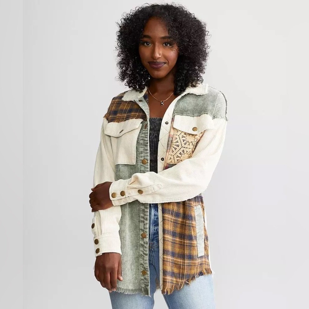 Gimmicks Pieced Corduroy Patchwork Jacket Shacket… - image 1